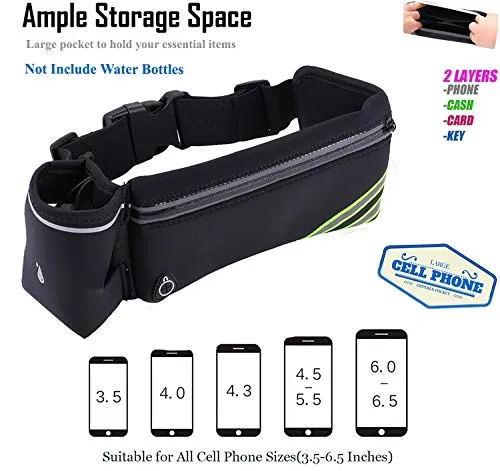 Running Belt Waist Pack with Adjustable Strap&Water Bottle Holder, Slim Fanny Packs for Women,Waterproof Fanny Pack for Men,iPhone Running Holder Cell Phone Belt Pouch Bag for iPhone X/Samsung/LG/Gym