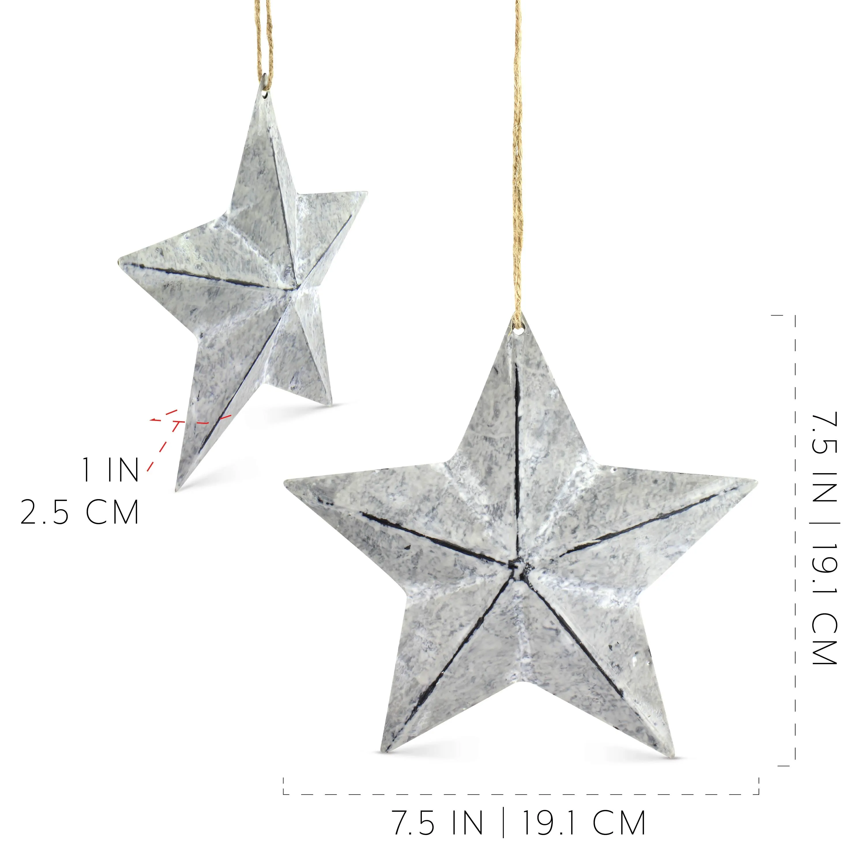 Rustic Galvanized Star Ornaments (3-Pack, 7.5 Inch)