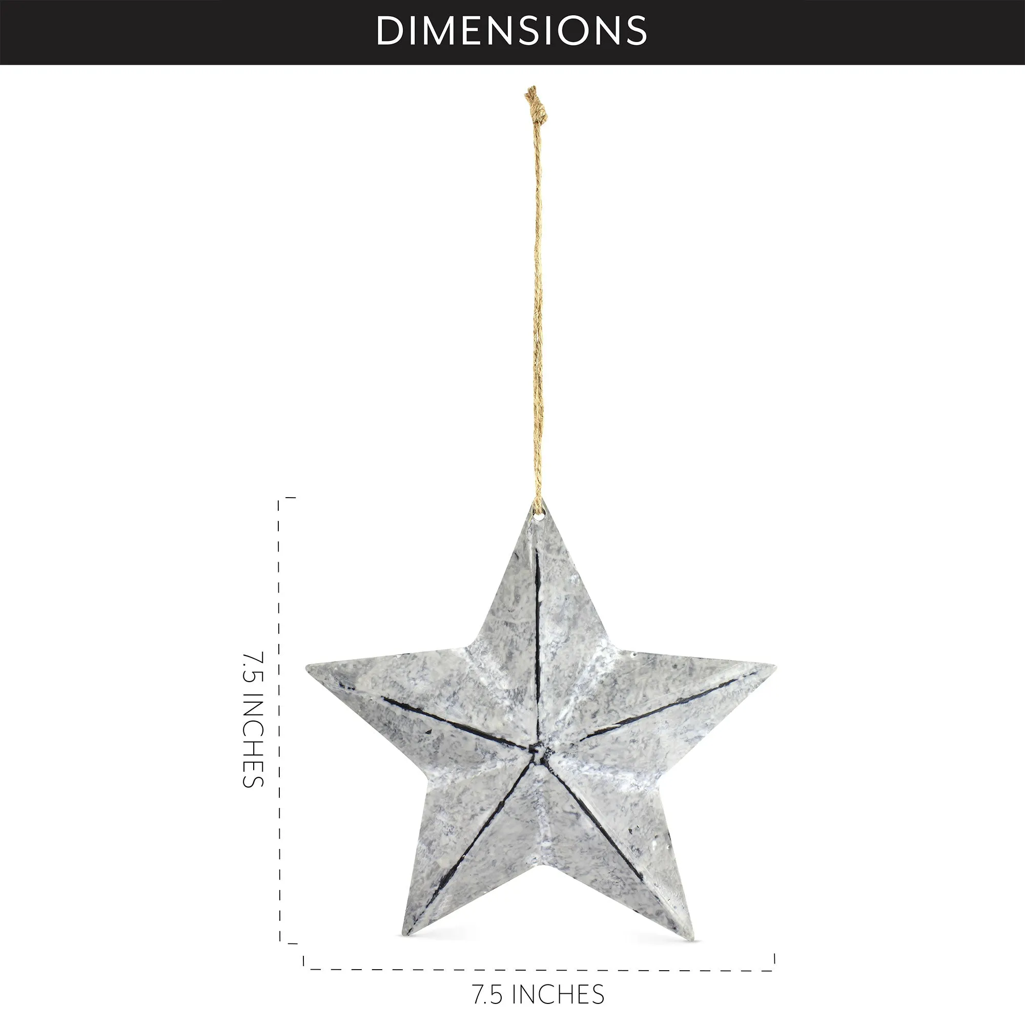 Rustic Galvanized Star Ornaments (7.5 Inch, Case of 8)
