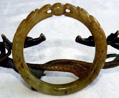 Sale-Dynasty Style "2 Dragons Play Pearl" Chinese Jade Bangle Bracelet 64.5 mm (DC150)