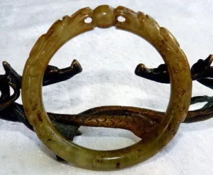 Sale-Dynasty Style "2 Dragons Play Pearl" Chinese Jade Bangle Bracelet 64.5 mm (DC150)