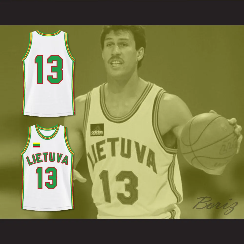 Sarunas Marciulionis 13 Lithuania White Basketball Jersey 1