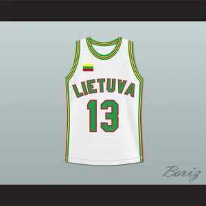 Sarunas Marciulionis 13 Lithuania White Basketball Jersey 1