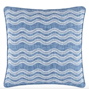 Scout Embroidered French Blue Indoor/Outdoor Decorative Pillow Cover