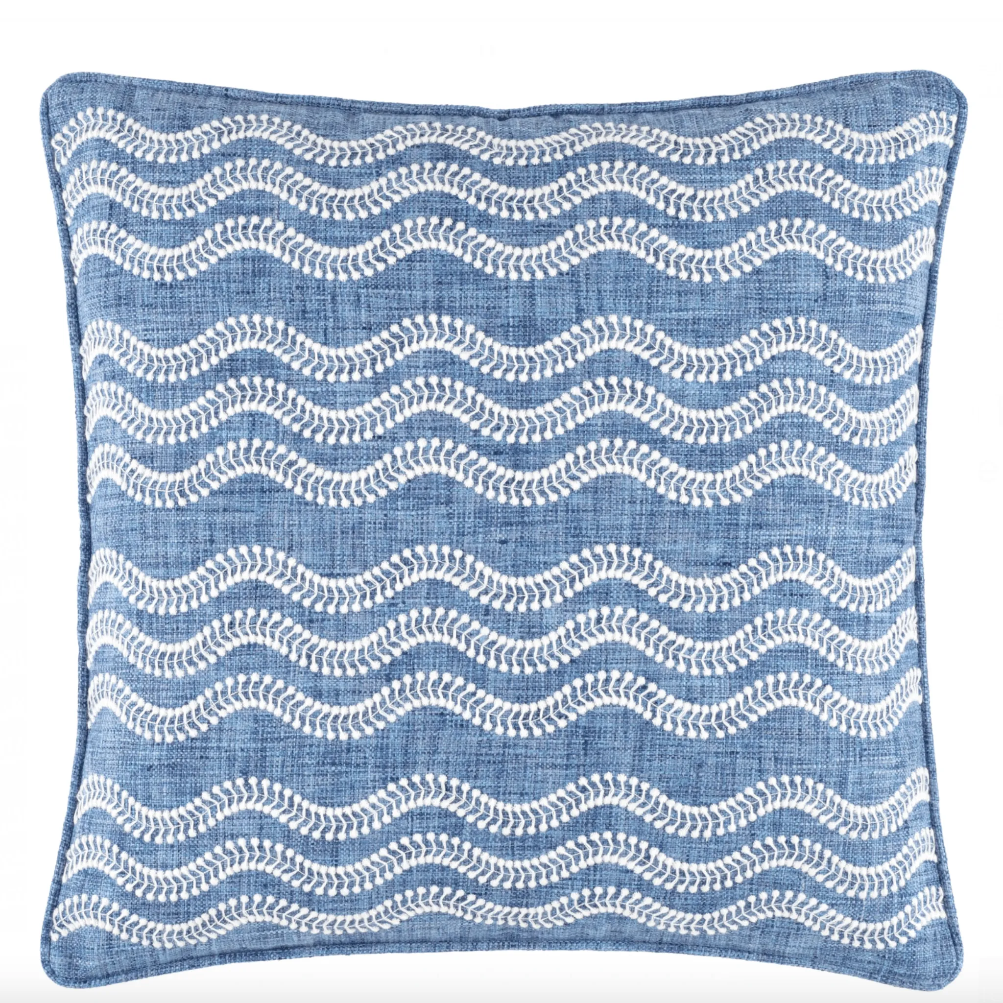 Scout Embroidered French Blue Indoor/Outdoor Decorative Pillow Cover