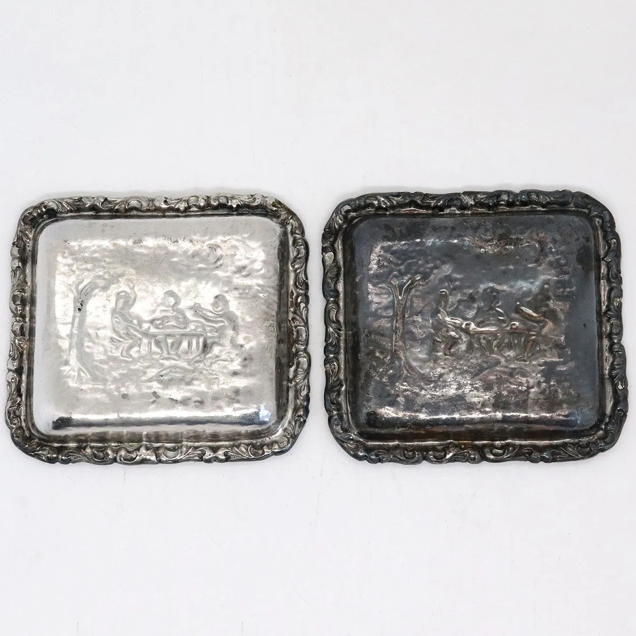 Set of 11 Small Vintage Dutch Style Silverplate Rectangular Dishes