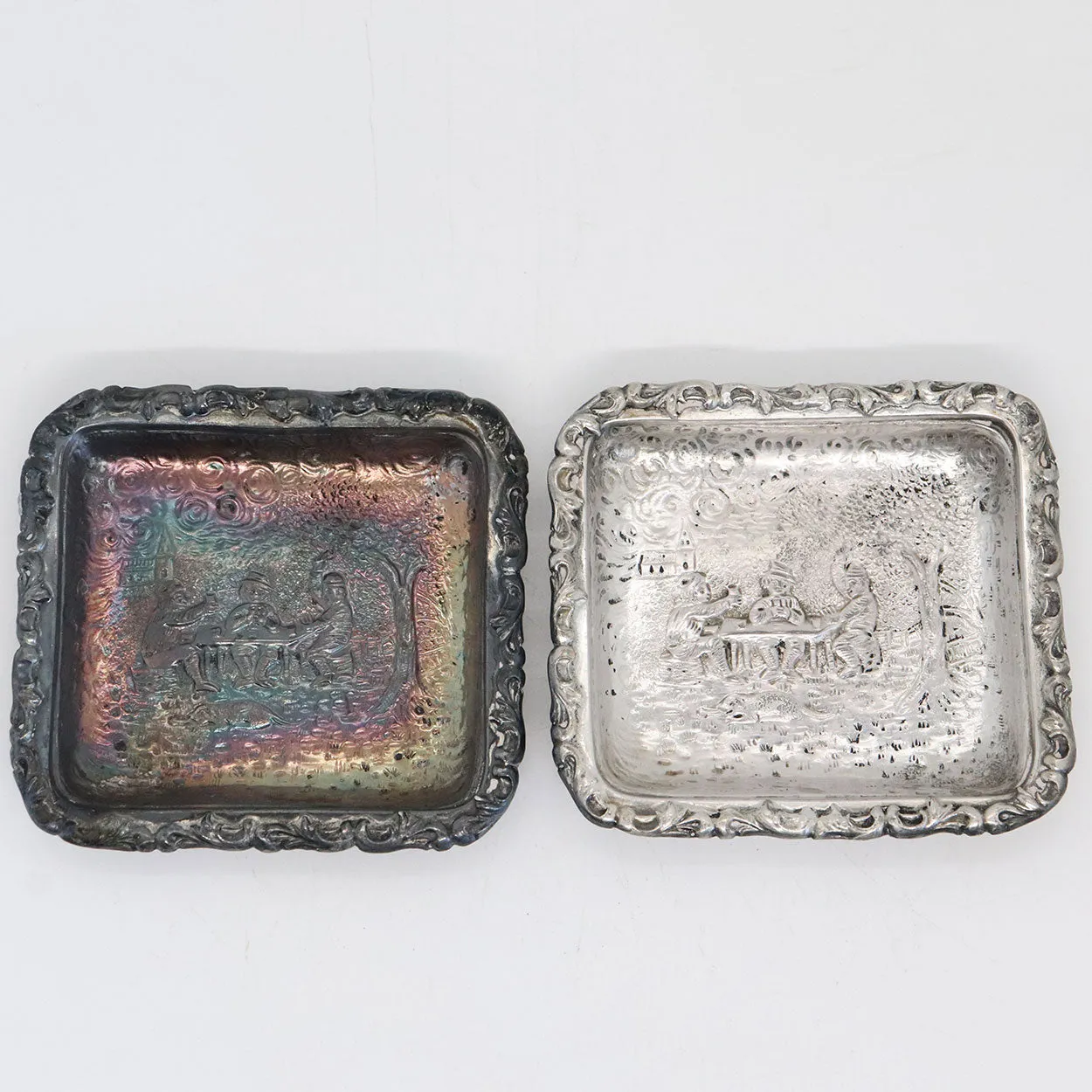 Set of 11 Small Vintage Dutch Style Silverplate Rectangular Dishes