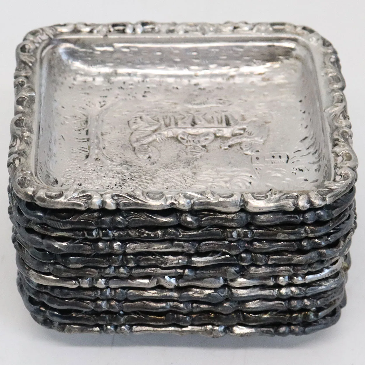 Set of 11 Small Vintage Dutch Style Silverplate Rectangular Dishes