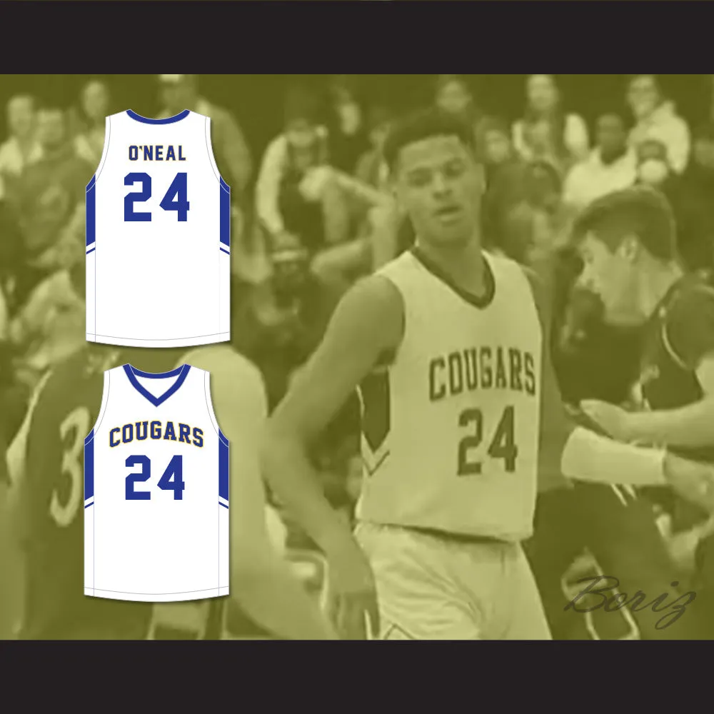 Shaqir O'Neal 24 Creekside Christian Academy Cougars White Basketball Jersey 2