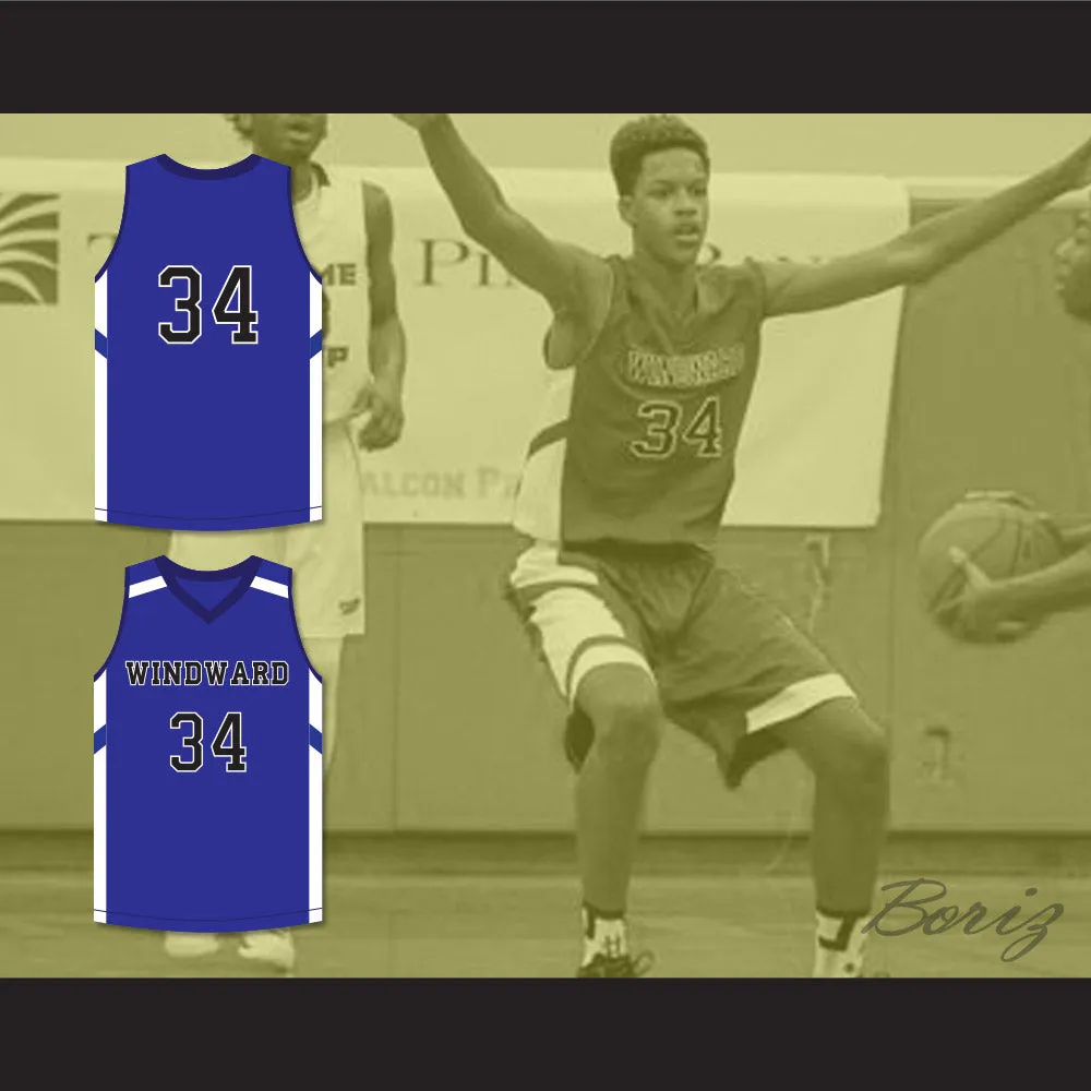 Shareef O'Neal 34 Windward School Wildcats Blue Basketball Jersey 1
