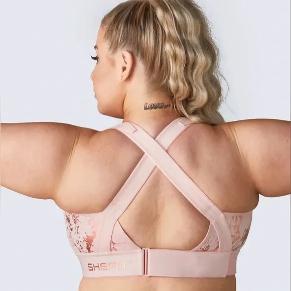 SHEFIT Active Gym Yoga Running Stretch Medium Impact Flex Sports Bra Blush EUC