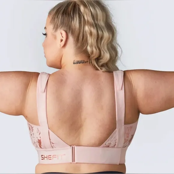 SHEFIT Active Gym Yoga Running Stretch Medium Impact Flex Sports Bra Blush EUC
