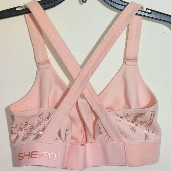 SHEFIT Active Gym Yoga Running Stretch Medium Impact Flex Sports Bra Blush EUC