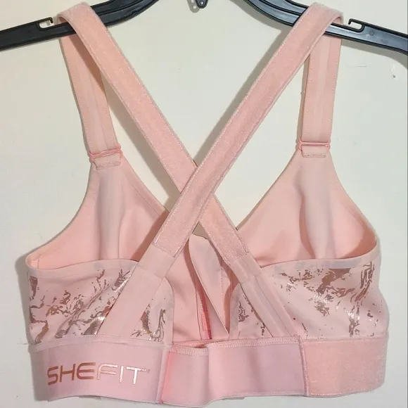 SHEFIT Active Gym Yoga Running Stretch Medium Impact Flex Sports Bra Blush EUC
