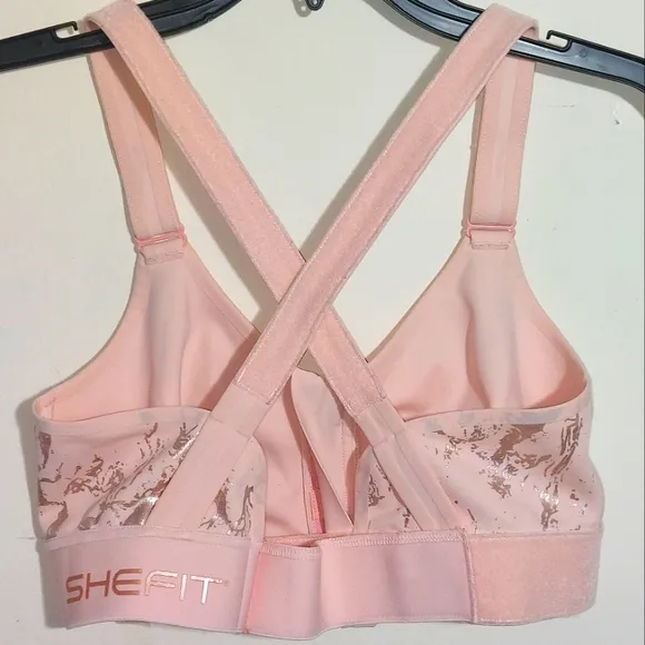 SHEFIT Active Gym Yoga Running Stretch Medium Impact Flex Sports Bra Blush EUC