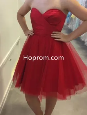 Short Party Homecoming Dress, Strapless Red Dress