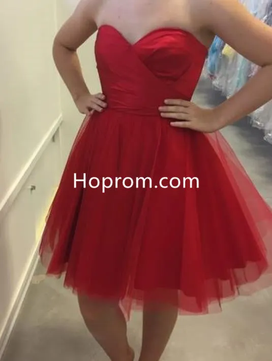 Short Party Homecoming Dress, Strapless Red Dress