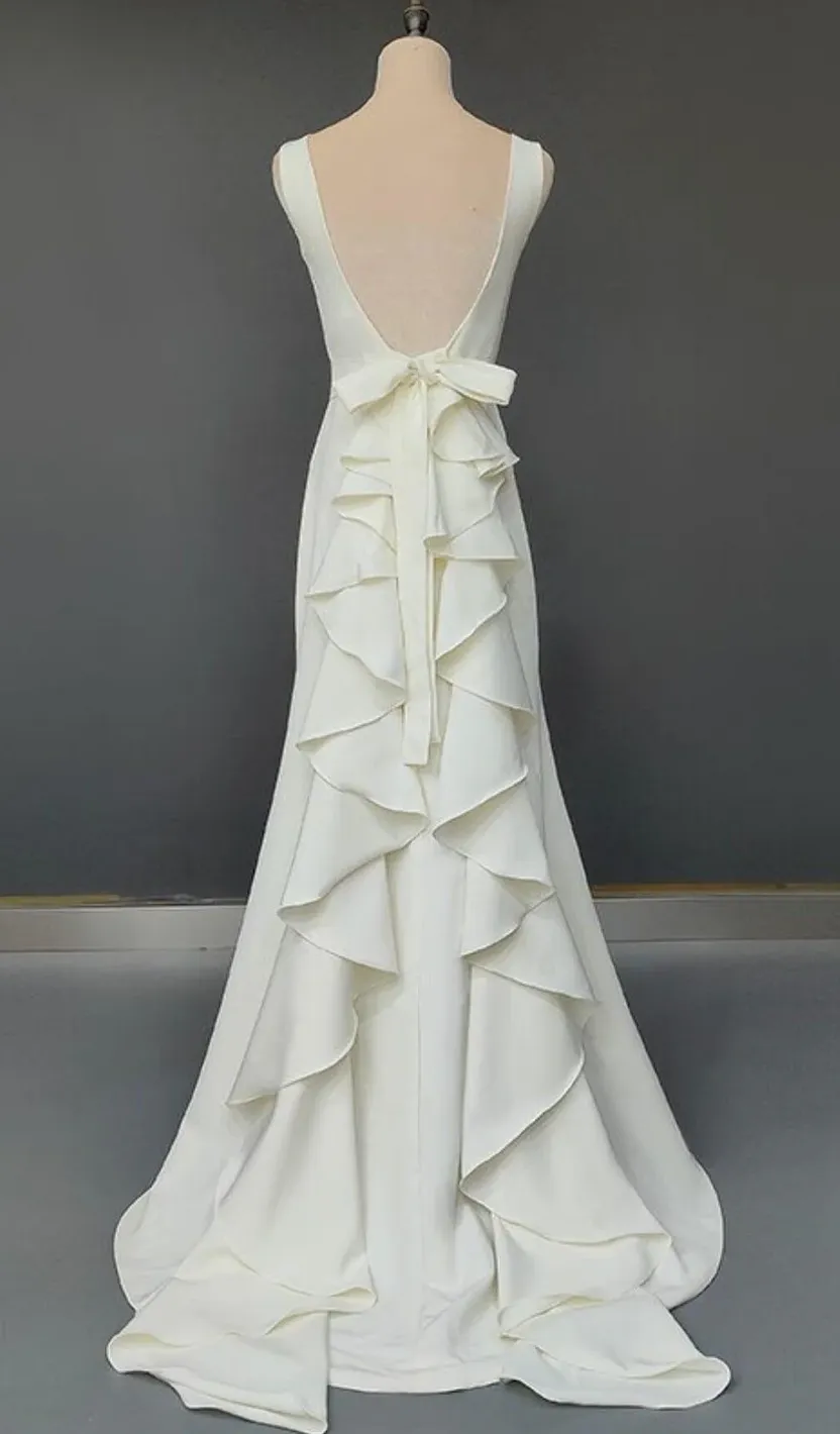 Simple High Neckline Sexy Backless Wedding Dress