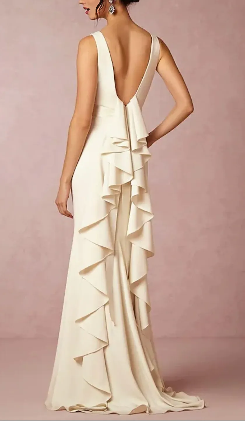 Simple High Neckline Sexy Backless Wedding Dress
