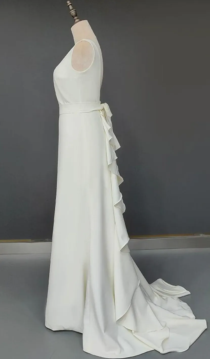 Simple High Neckline Sexy Backless Wedding Dress