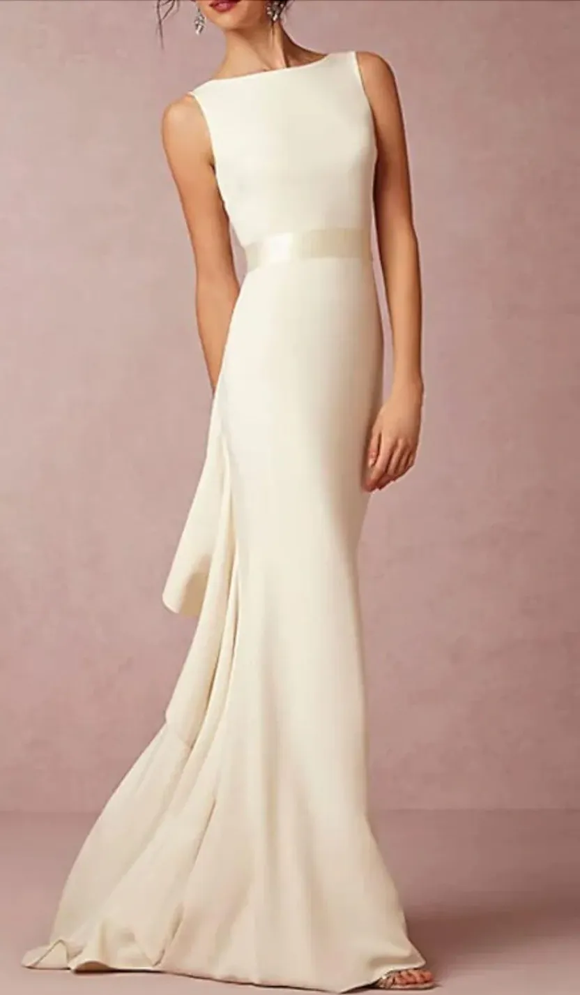 Simple High Neckline Sexy Backless Wedding Dress