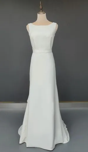 Simple High Neckline Sexy Backless Wedding Dress