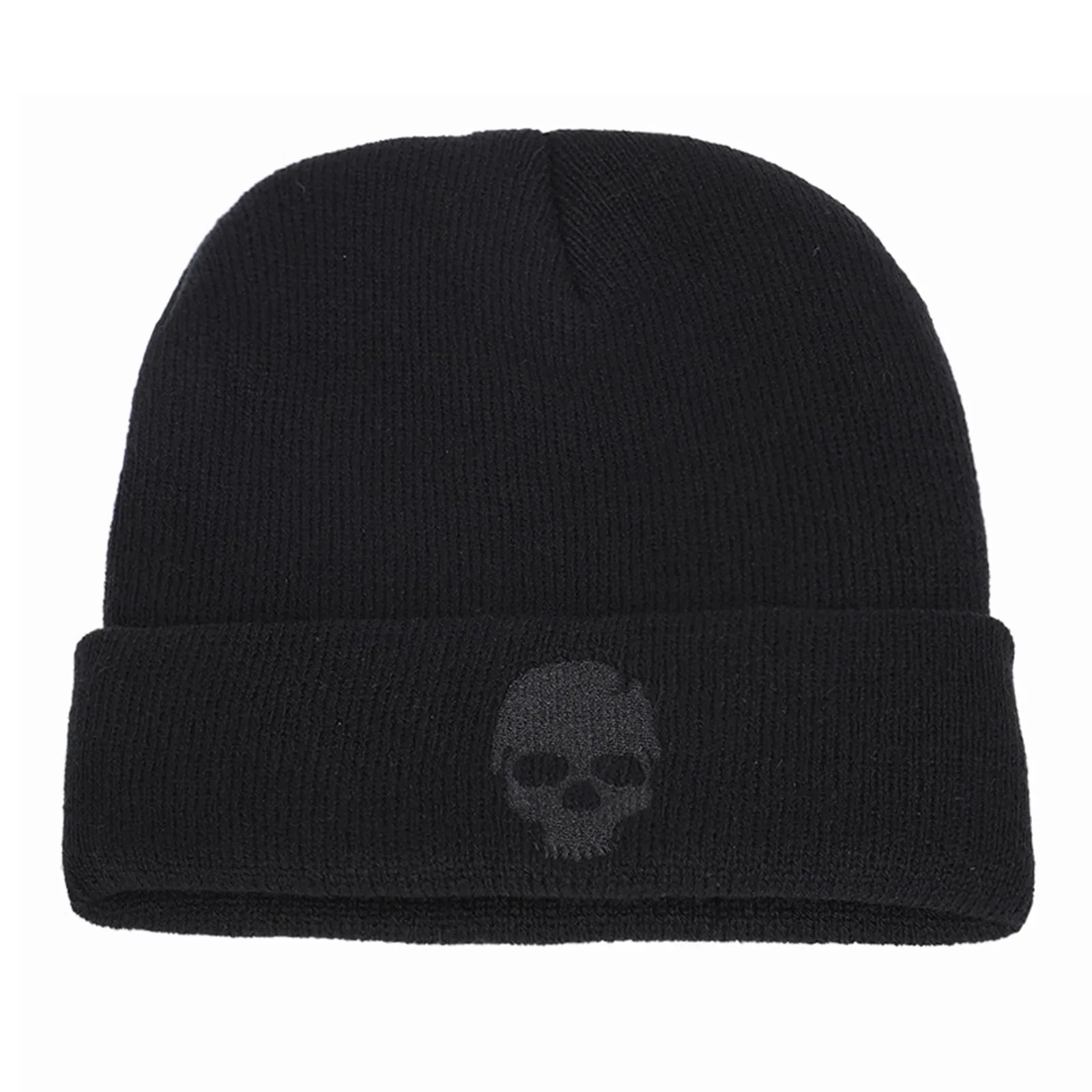 SKULL GRAPHIC EMBROIDERED KNITTED BEANIE HAT