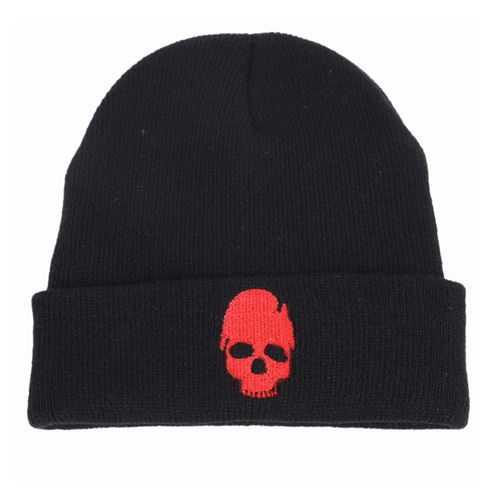 SKULL GRAPHIC EMBROIDERED KNITTED BEANIE HAT