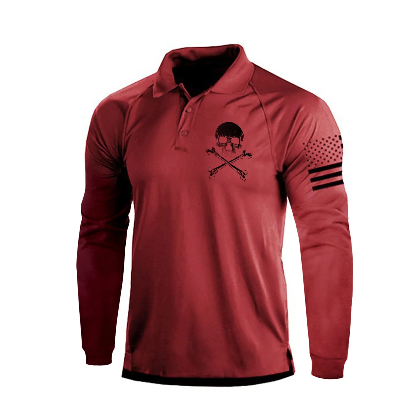 SKULL  RAGLAN GRAPHIC LONG SLEEVE POLO SHIRT