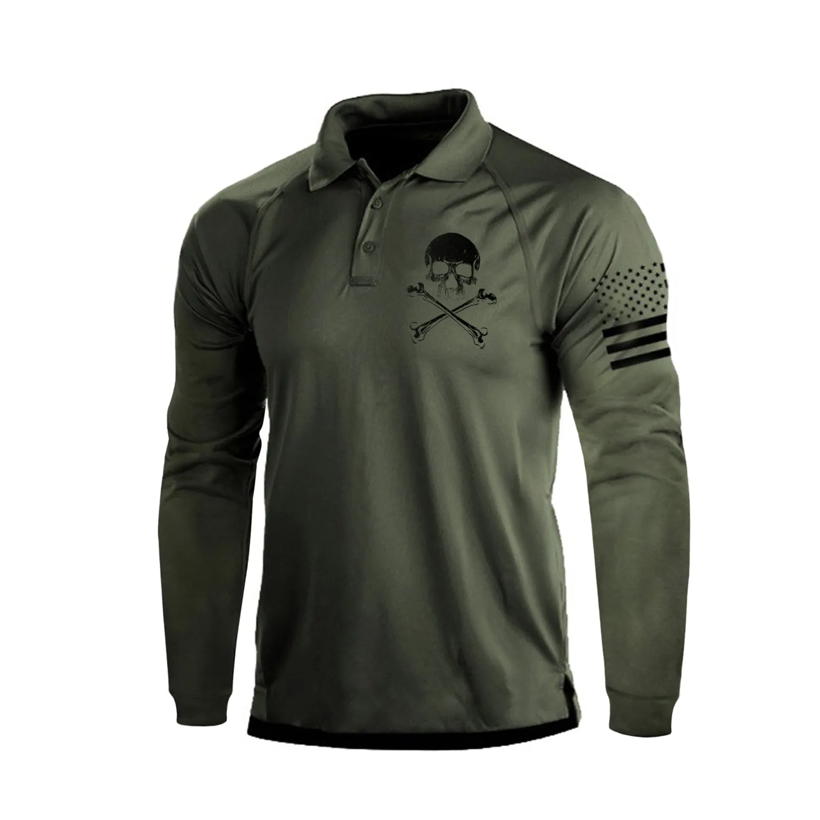 SKULL  RAGLAN GRAPHIC LONG SLEEVE POLO SHIRT