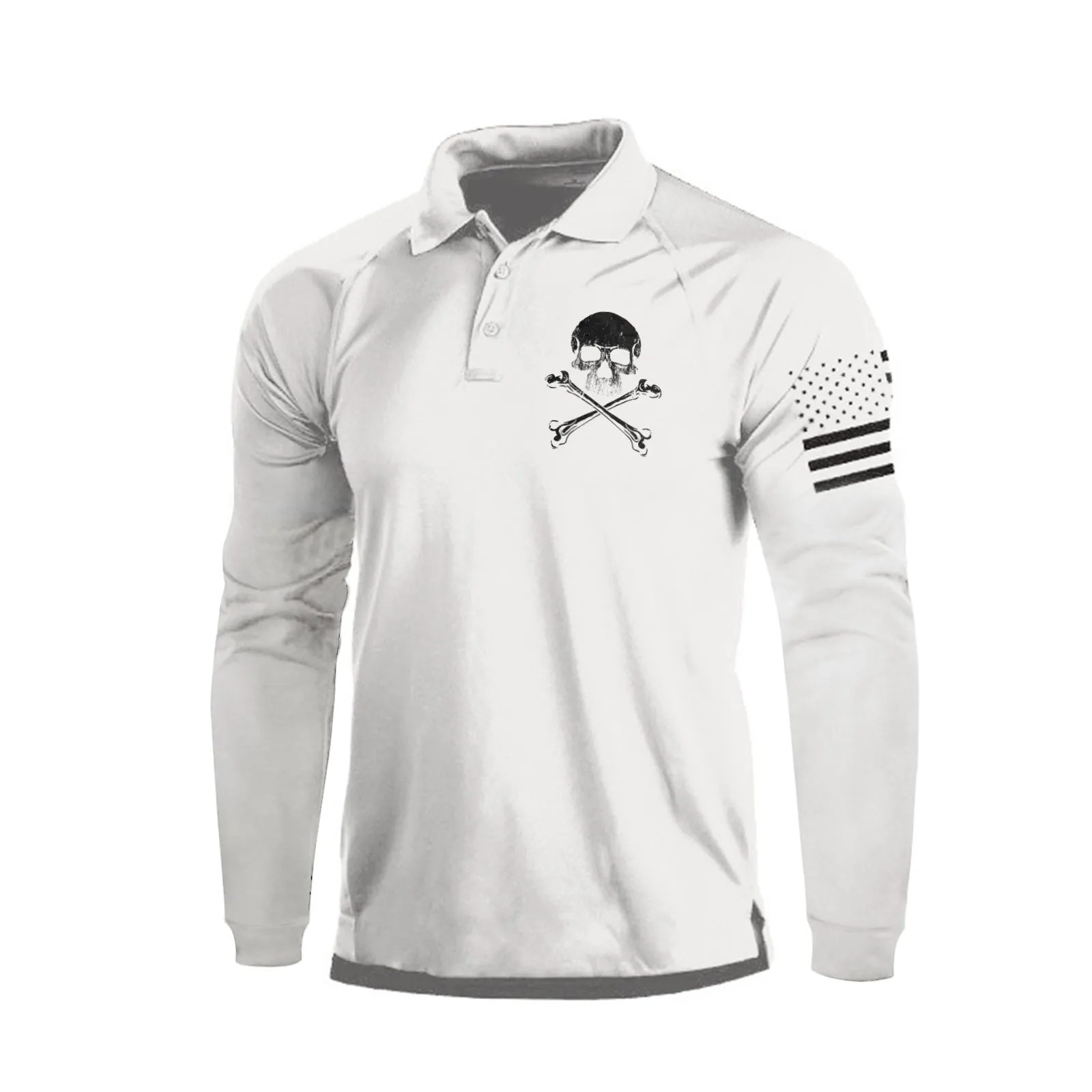 SKULL  RAGLAN GRAPHIC LONG SLEEVE POLO SHIRT