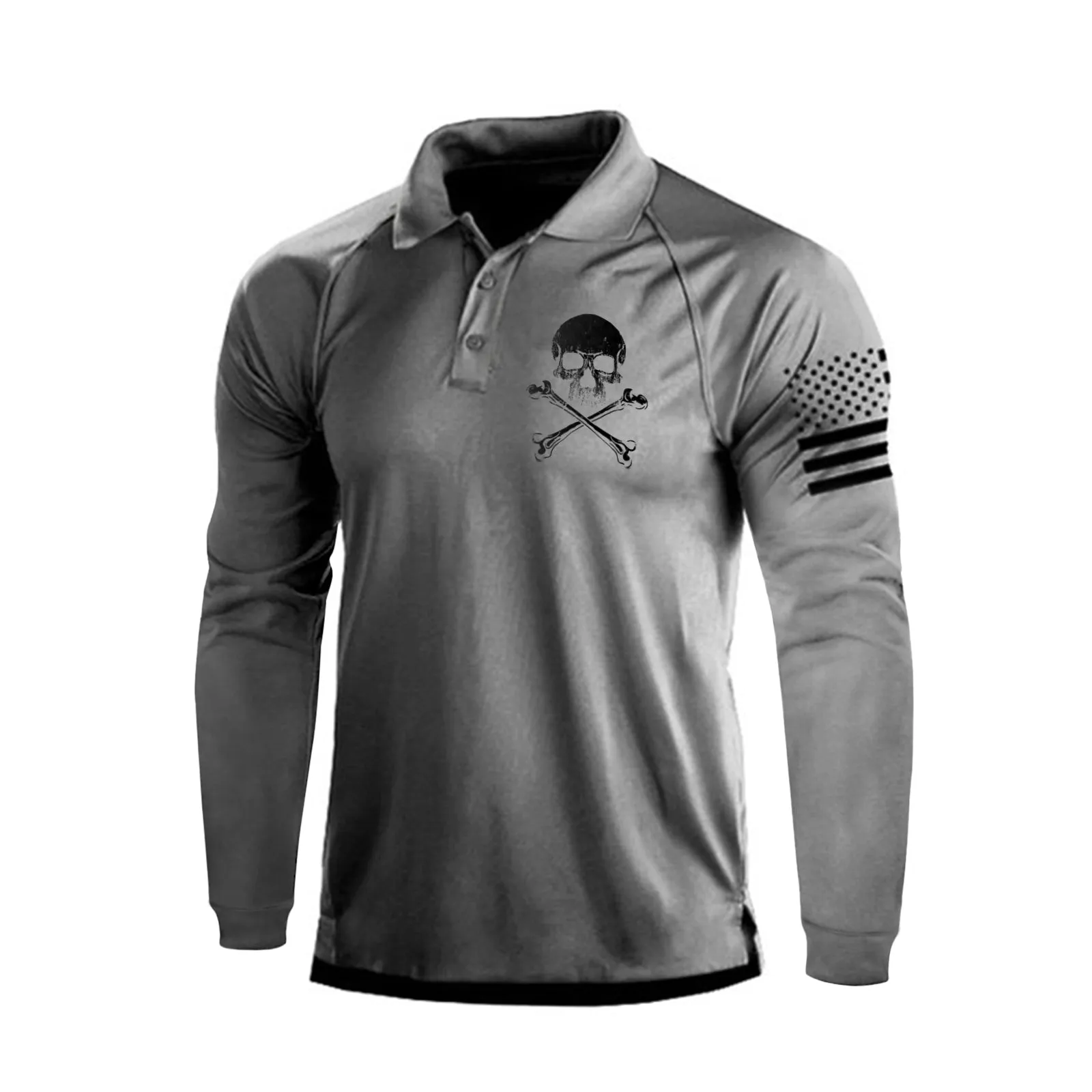 SKULL  RAGLAN GRAPHIC LONG SLEEVE POLO SHIRT