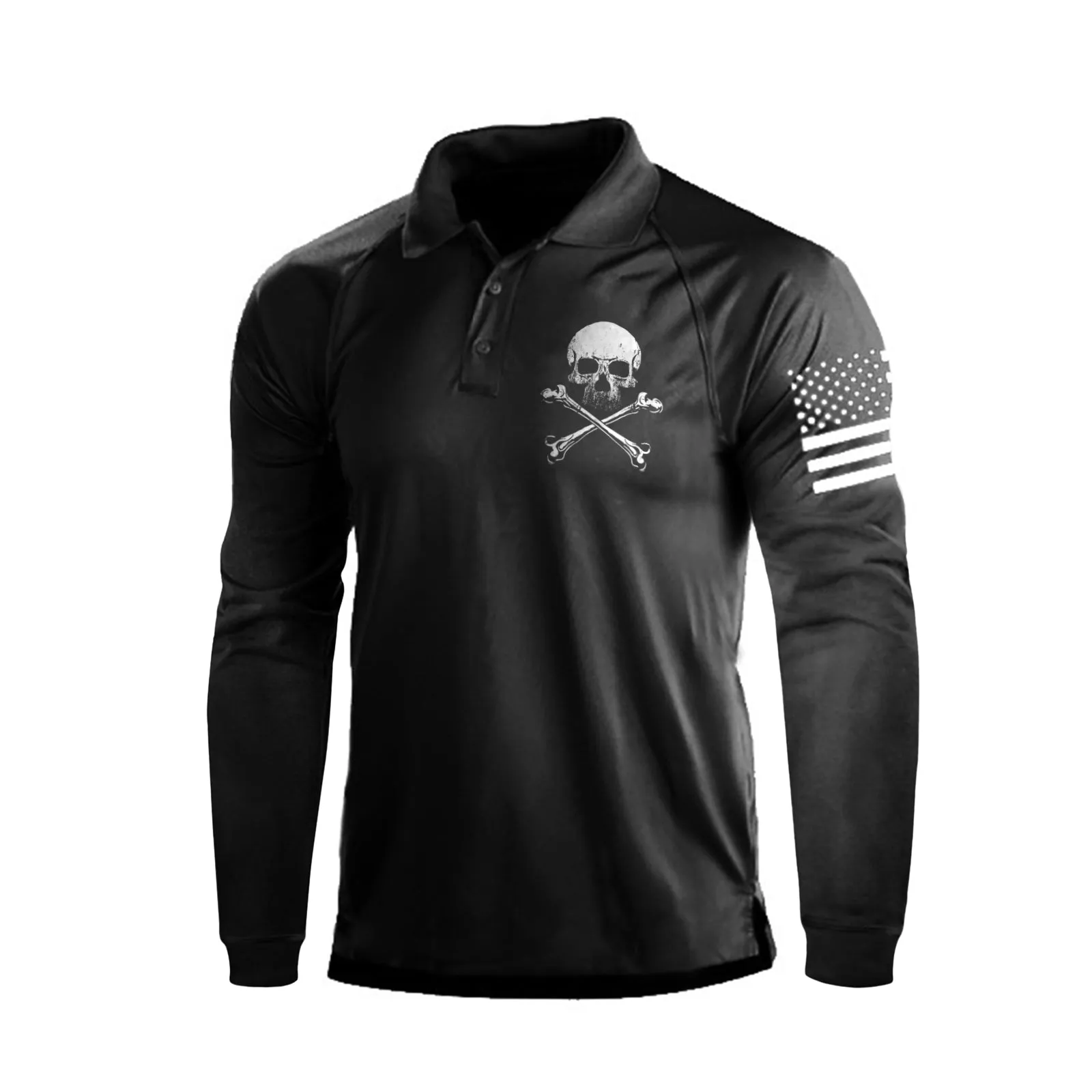 SKULL  RAGLAN GRAPHIC LONG SLEEVE POLO SHIRT