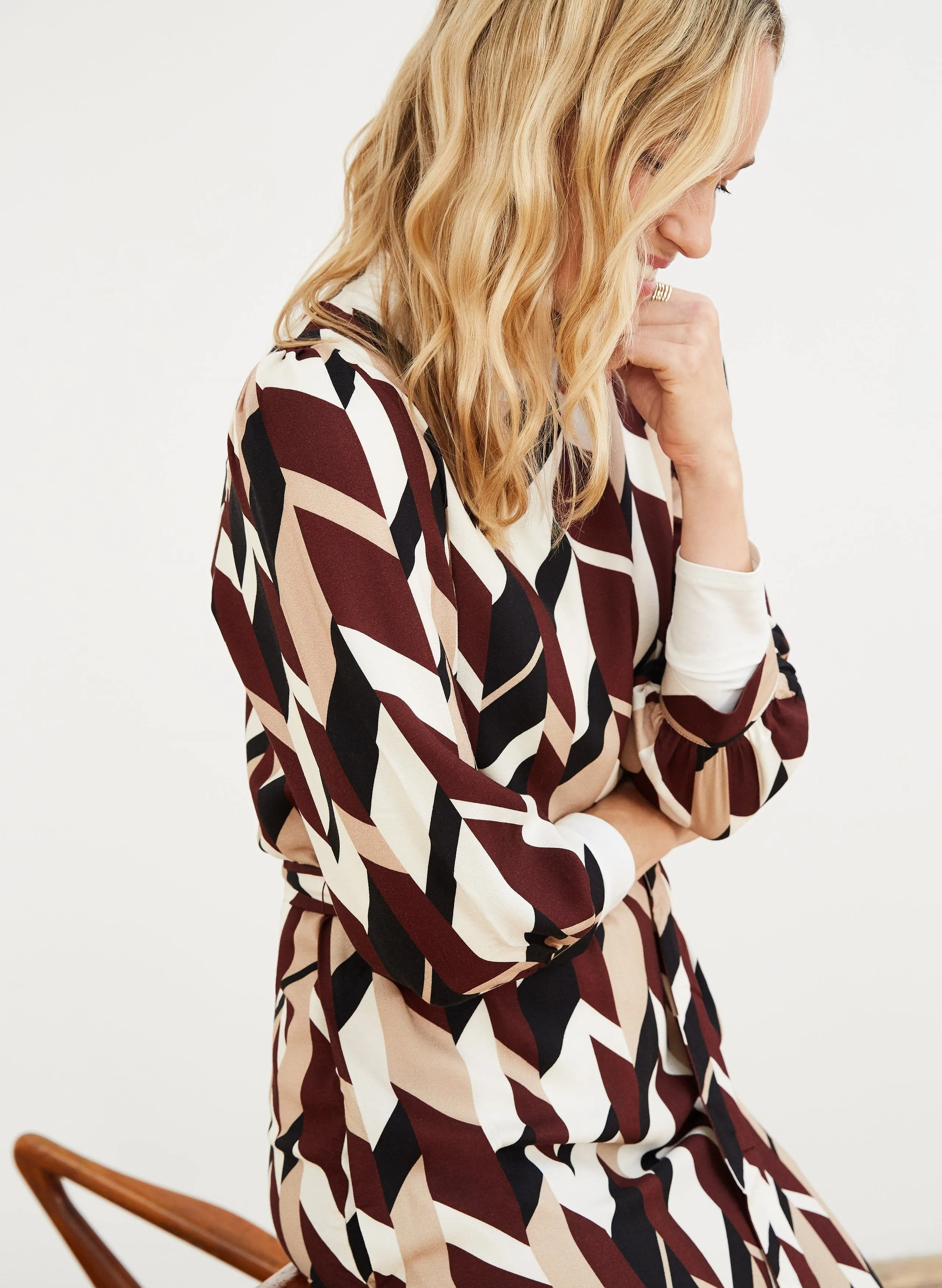 Skye Herringbone Print Viscose Midi Dress | Redwood