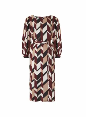 Skye Herringbone Print Viscose Midi Dress | Redwood