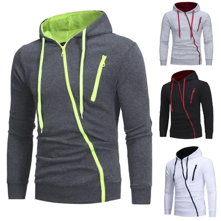 SLANT ZIPPER UP POCKET HOODED JACKET