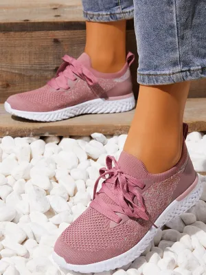 Solid Color Breathable Simple Casual Flyknit Sports Running Shoes