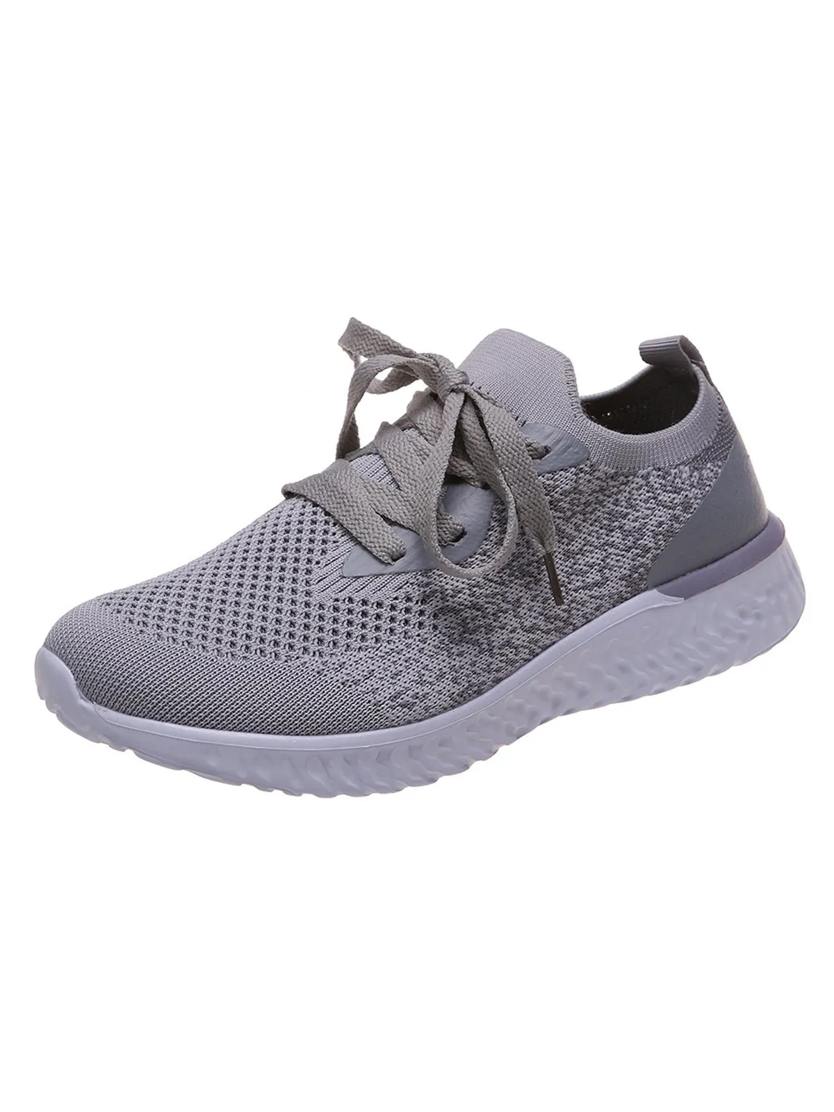 Solid Color Breathable Simple Casual Flyknit Sports Running Shoes