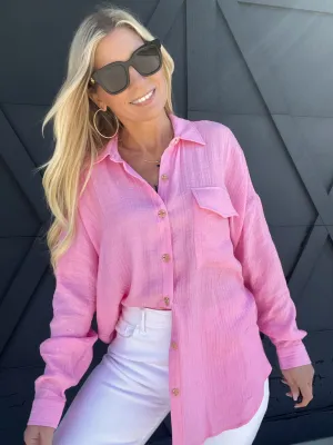 Solid Lightweight Button Down In Pink