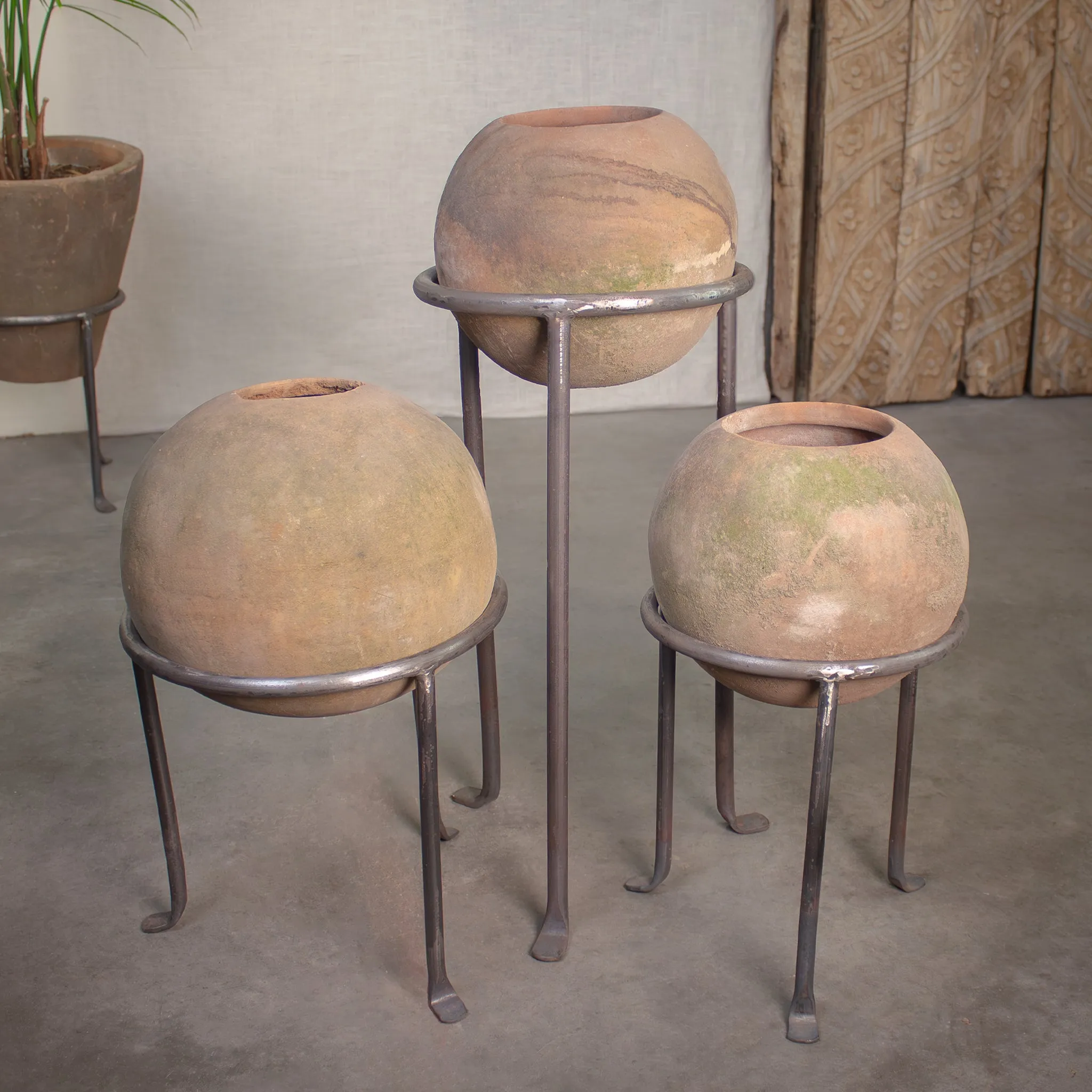 Sphere Planter with Footed Stand. Vintage Terracotta pot.