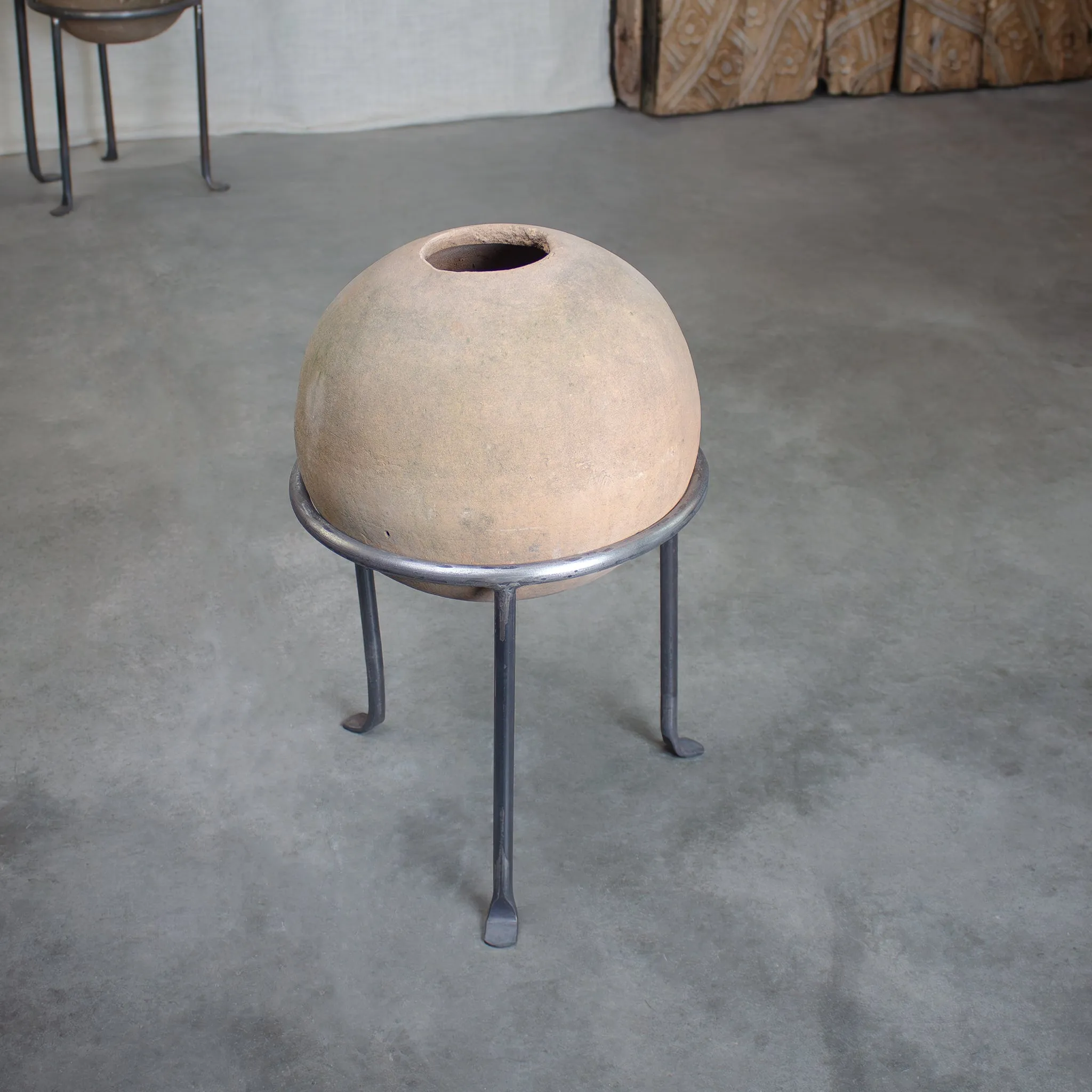 Sphere Planter with Footed Stand. Vintage Terracotta pot.