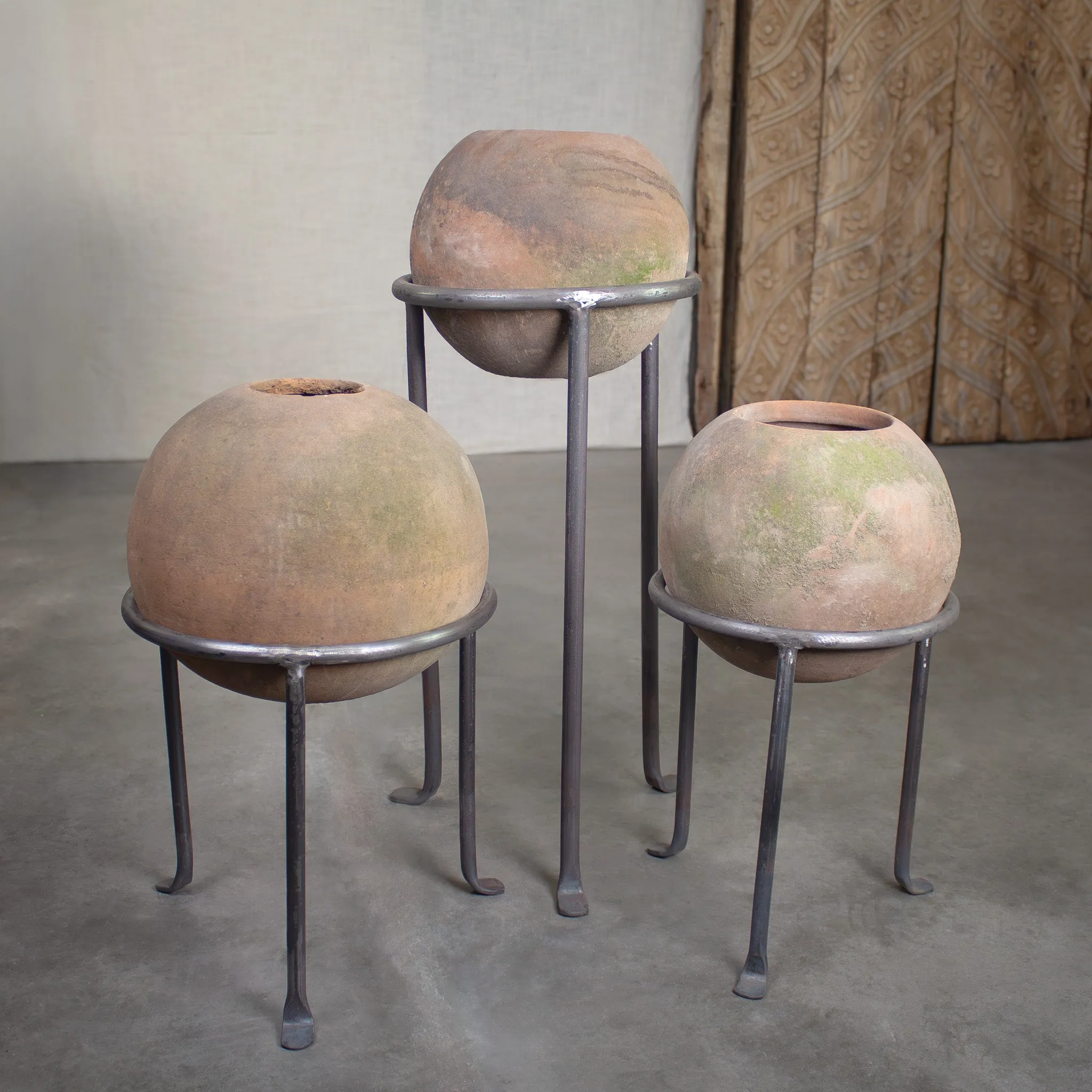 Sphere Planter with Footed Stand. Vintage Terracotta pot.
