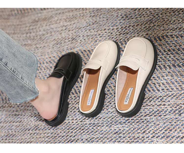 Spring And Autumn Single-layer Shoes Slip-on Toe Semi Slipper Women's Outdoor Vintage Soft Bottom Slippers Women