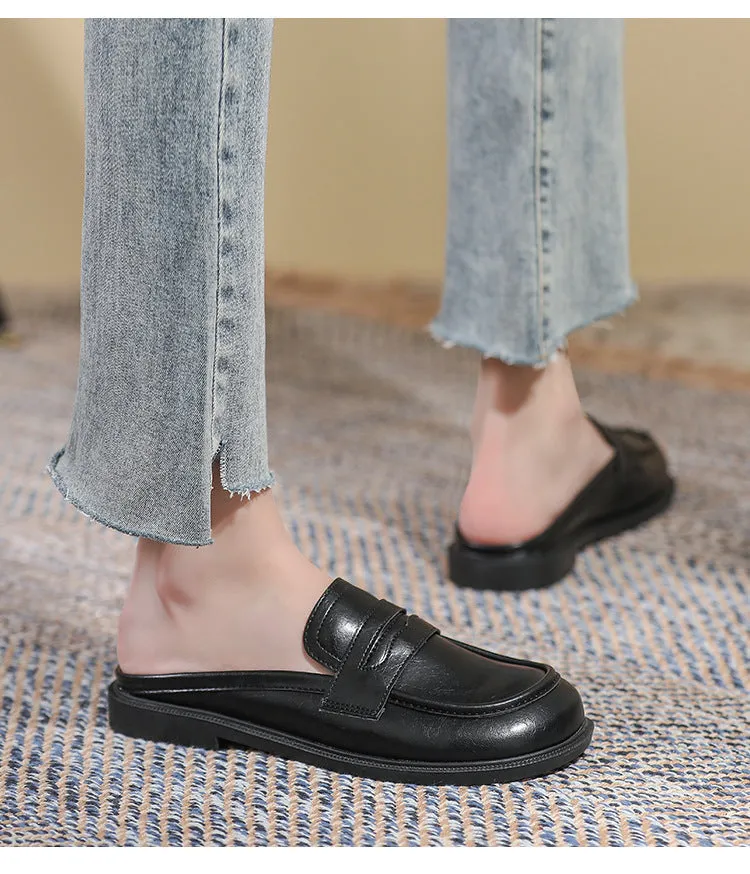 Spring And Autumn Single-layer Shoes Slip-on Toe Semi Slipper Women's Outdoor Vintage Soft Bottom Slippers Women