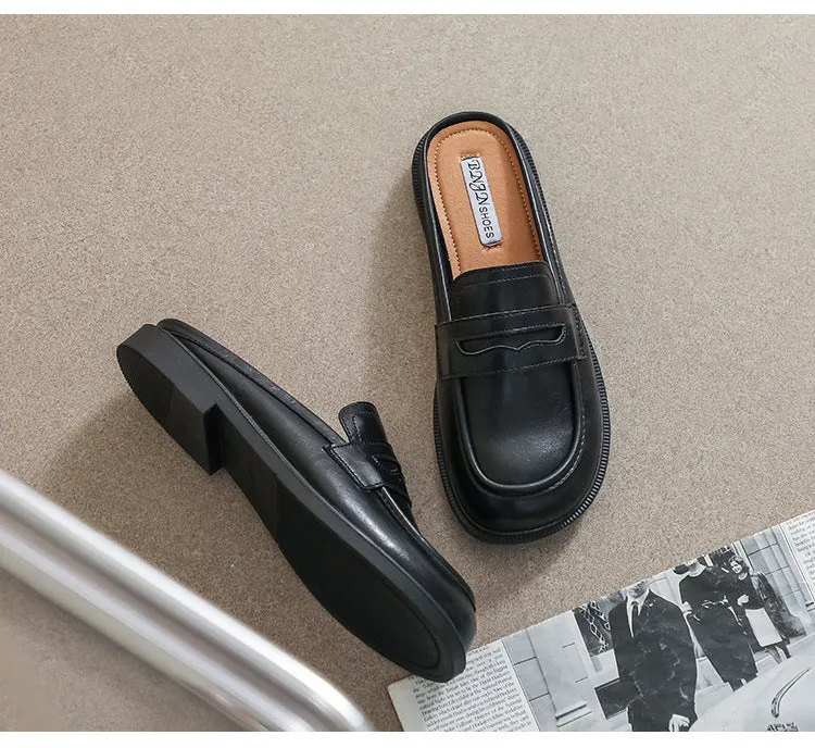 Spring And Autumn Single-layer Shoes Slip-on Toe Semi Slipper Women's Outdoor Vintage Soft Bottom Slippers Women