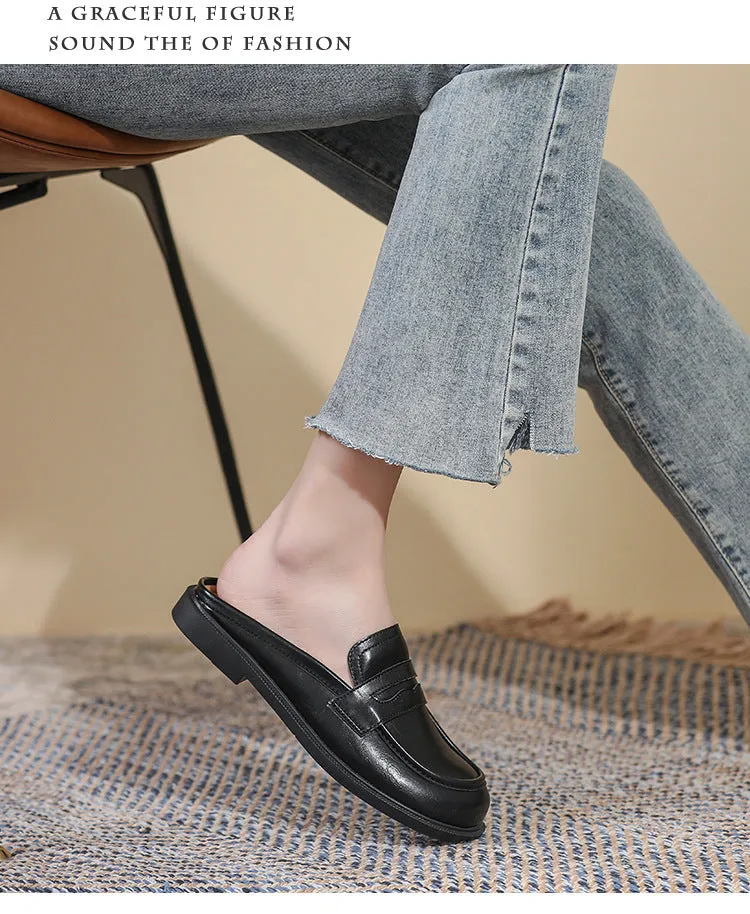 Spring And Autumn Single-layer Shoes Slip-on Toe Semi Slipper Women's Outdoor Vintage Soft Bottom Slippers Women