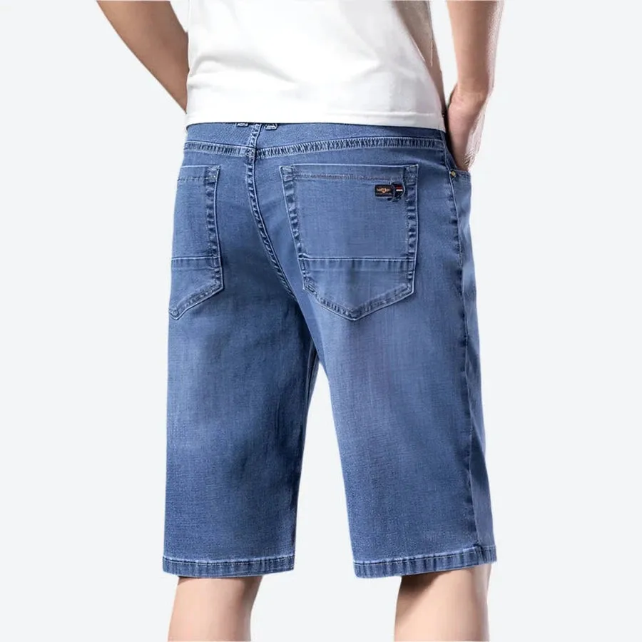 Stretch Denim Knee-Length Casual Shorts