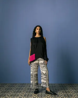 Studio Rigu   I   Mono Fringe Top Plain Hand Dyed Vegan Silk Black Srch040