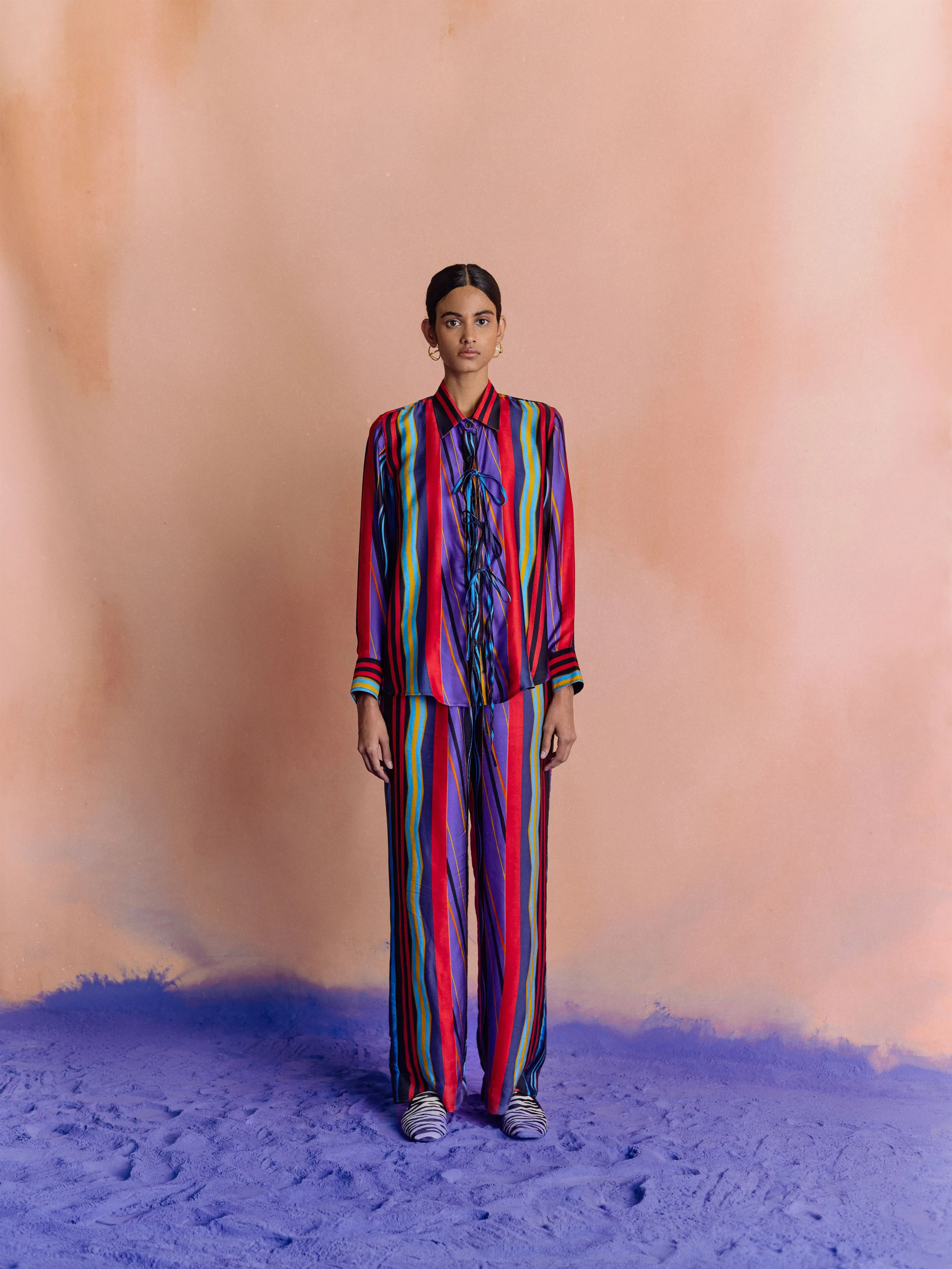 Studio Rigu   I   Womenswear, Western Dhari Shirt Multi Colored Stripe Srdd027