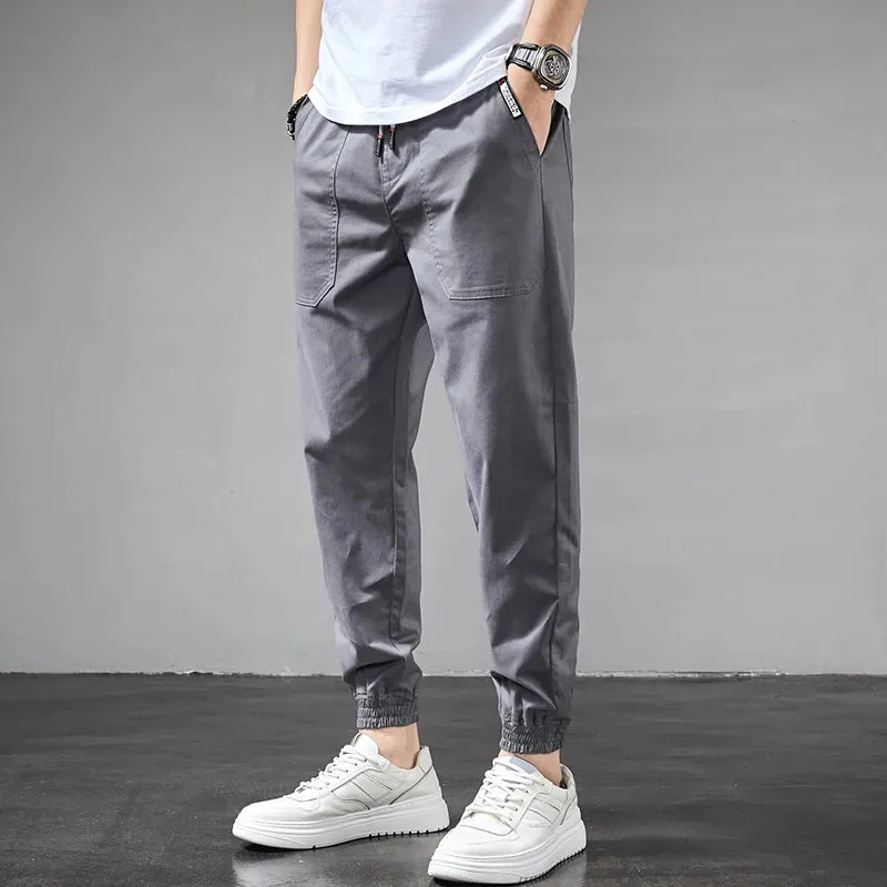 Summer Men's Casual Pants: Fashion Light Gray Ankle-Length Slim Fit Joggers Trousers